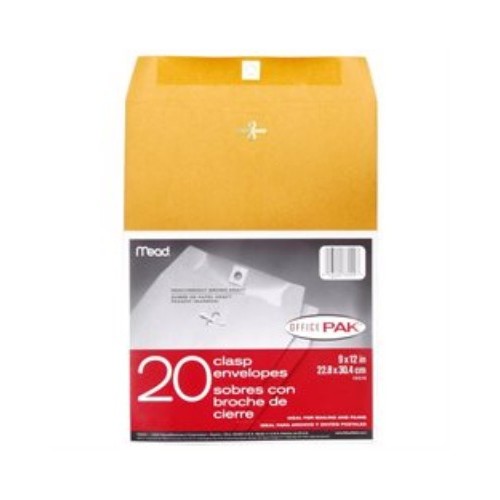Mead Products 76020 Mead Products 76020 9 In. X 12 In. Heavyweight Clasp Envelopes 20 Count
