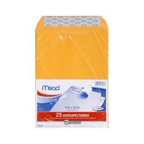 Mead Products 76086 Mead Products 76086 9 In. X 12 In. Heavyweight Kraft Press-it-seal-it Envelopes 25 Cou