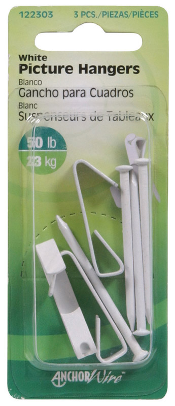 5332002 50 Lbs Picture Hanger White - Card Of 3- Pack Of 10