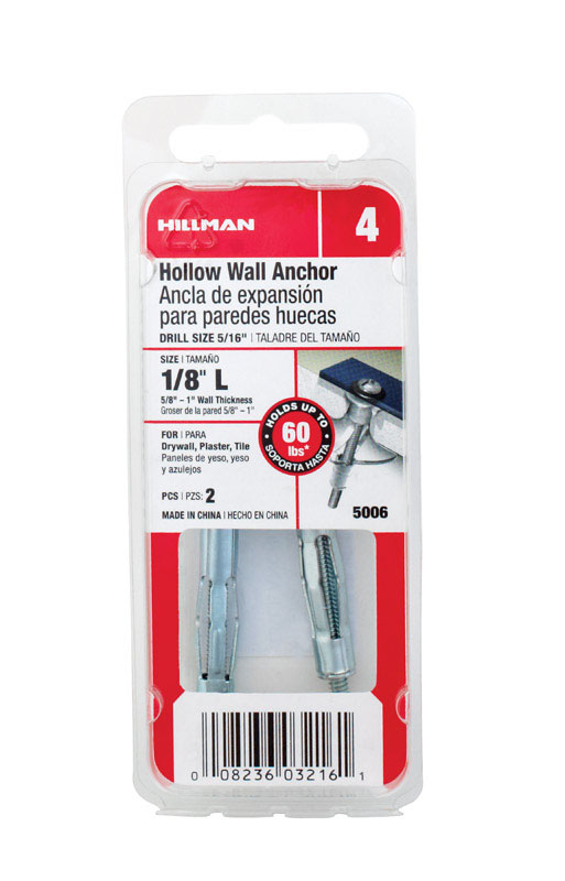 5333166 0.125 In. Hollow Wall Anchor - Large - Card Of 2- Pack Of 10