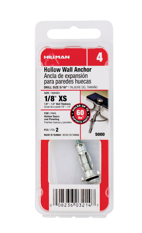 5333265 0.125 In. Hollow Wall Anchor - Extra Small - Card Of 2- Pack Of 10