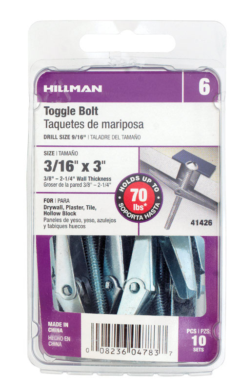 5335286 0.19 X 3 In. Toggle Bolt - Card Of 10- Pack Of 5
