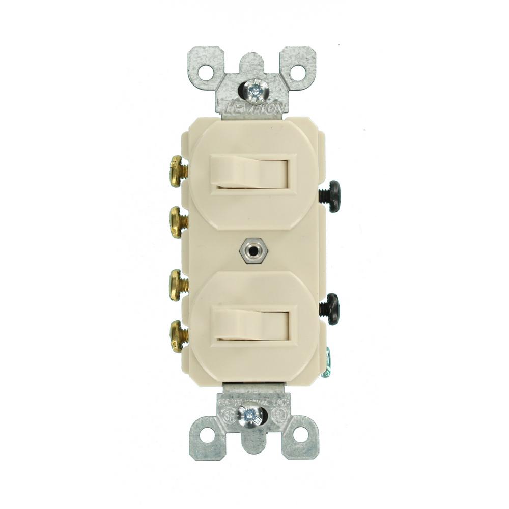 Leviton 035-05243-00t 15 A 120-277 V Light Almond Combination Duplex 2 Toggle Switch