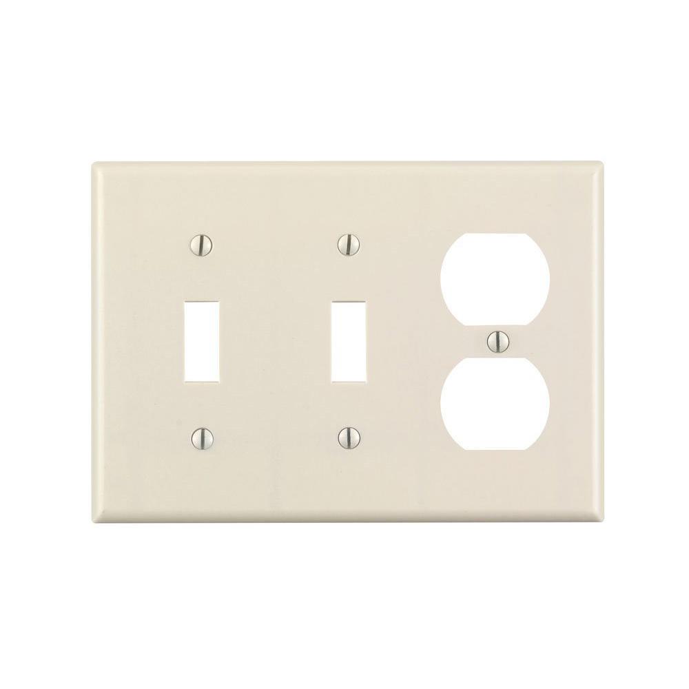 Light Almond 3-gang, 2-toggle With 1-duplex Combo Wall Plate, White