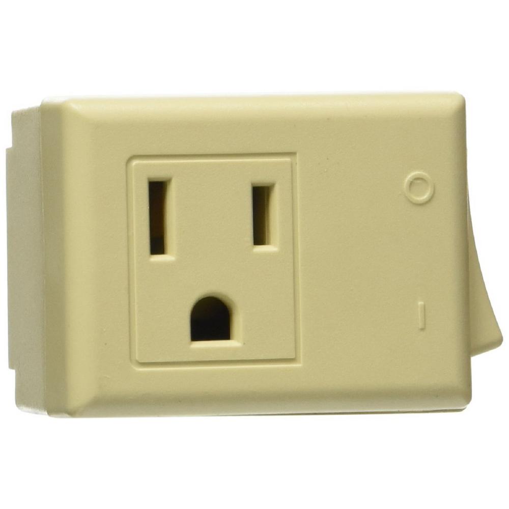 15 A 125 Vac 3-wire Grounded Switch Tap With On & Off Button, Ivory