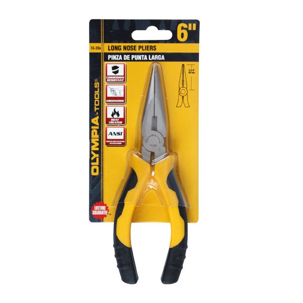 10-206 6 In. Long Nose Pliers With Black & Yellow Grip
