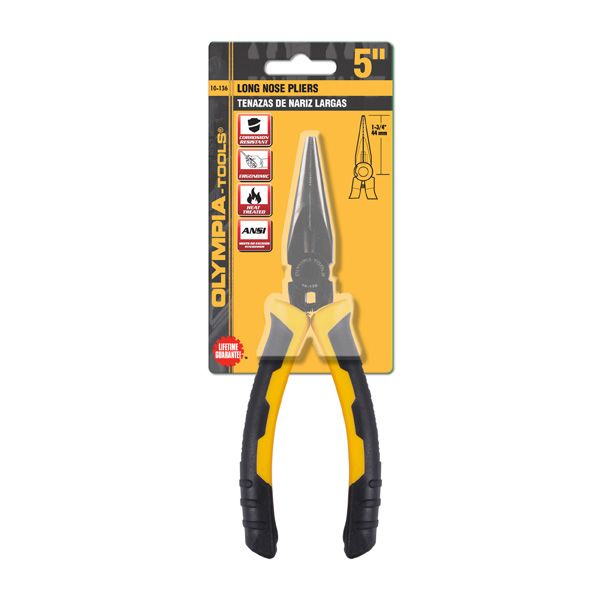 10-665 5 In. Long Nose Pliers With Black & Yellow Grip