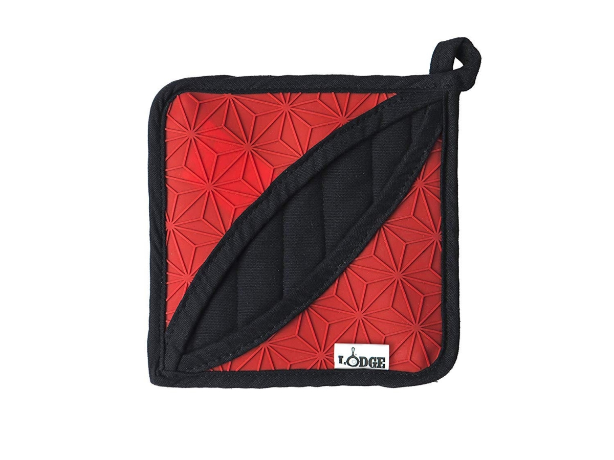 Lodge Asfph41 6.5 In. Silicone & Fabric Trivet Potholder, Red & Black
