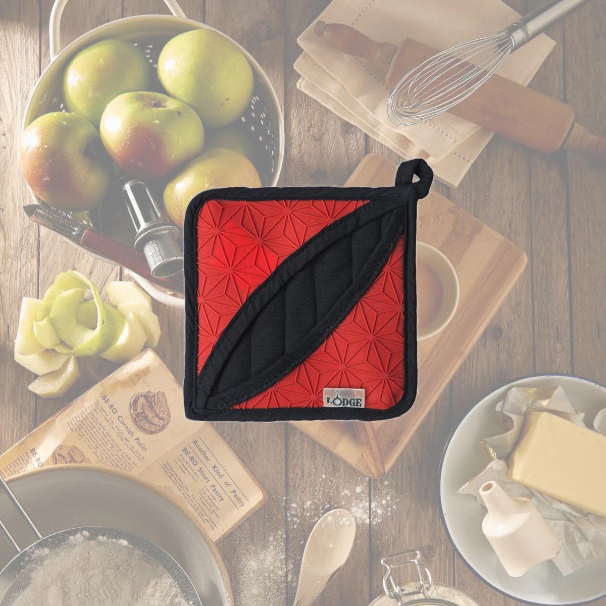 Picture of Lodge ASFPH41 6.5 in. Silicone & Fabric Trivet Potholder, Red & Black