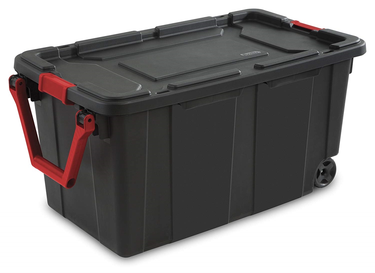 UPC 073149146991 product image for Sterilite 14699002 40 gal Black & Racer Red Wheeled Industrial Tote | upcitemdb.com