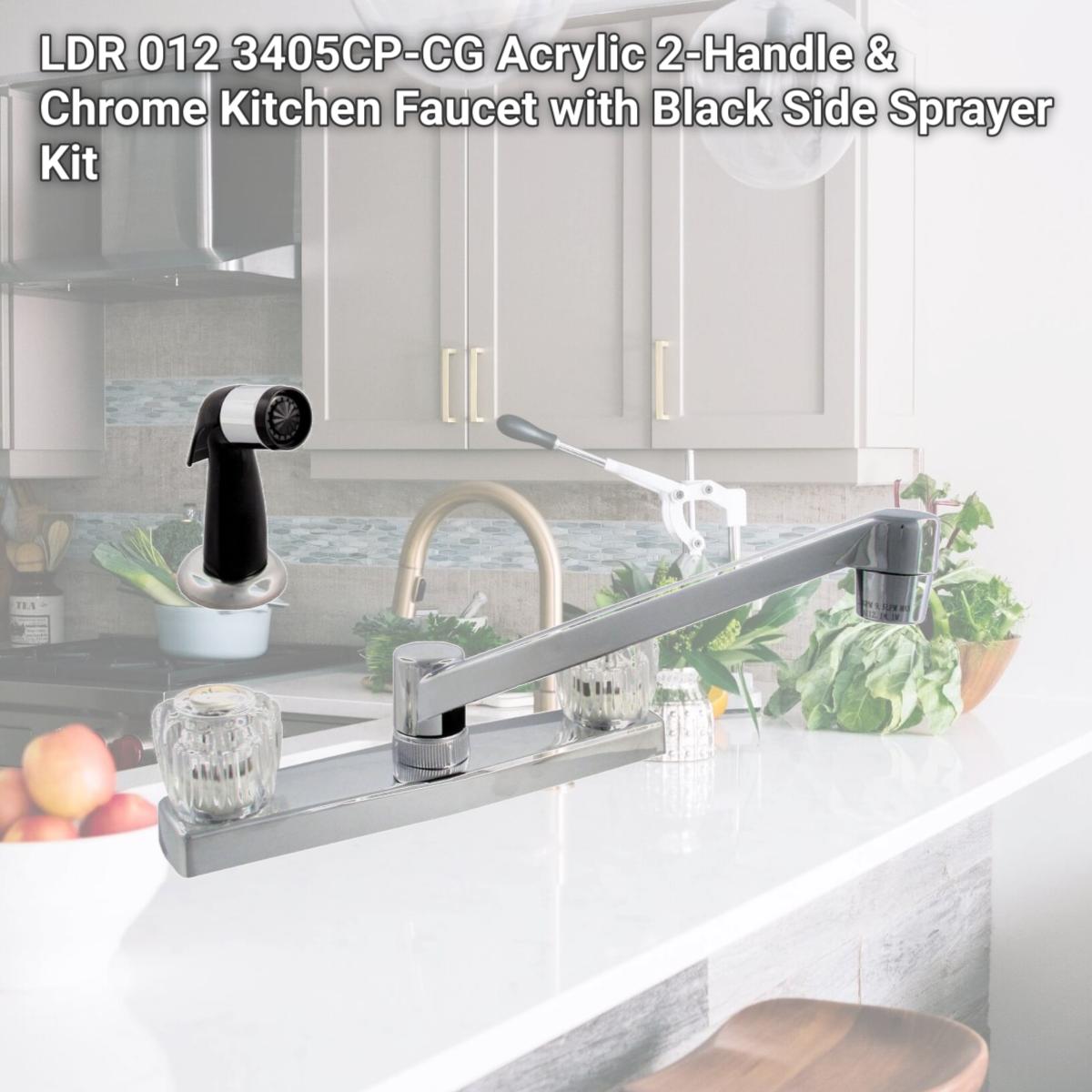 Picture of LDR 012 3405CP-CG Acrylic 2-Handle & Chrome Kitchen Faucet with Black Side Sprayer Kit