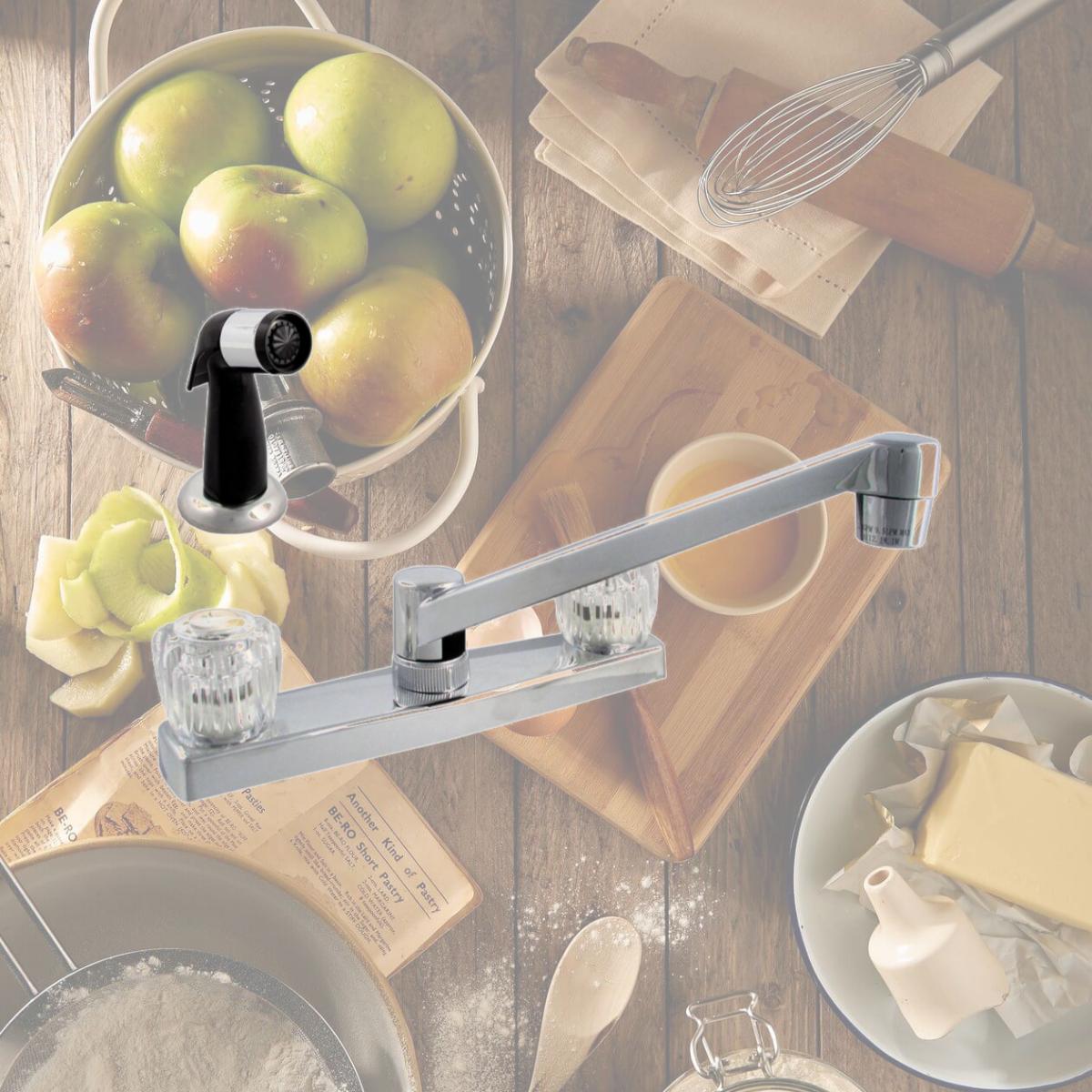 Picture of LDR 012 3405CP-CG Acrylic 2-Handle & Chrome Kitchen Faucet with Black Side Sprayer Kit