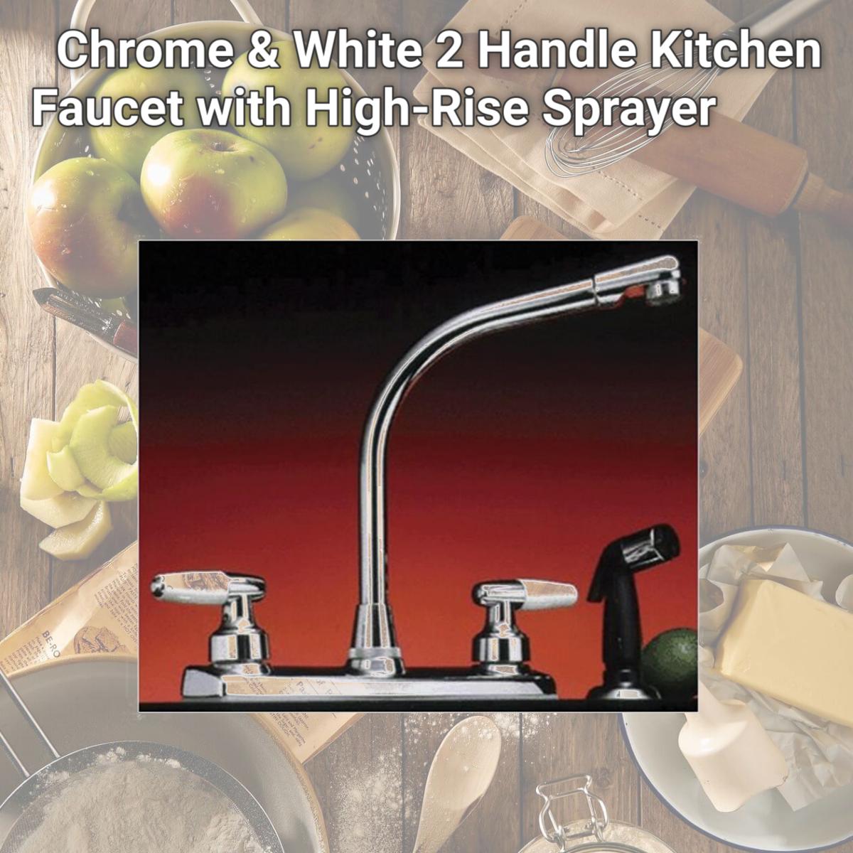 Picture of LDR 013 3900CP Chrome & White 2 Handle Kitchen Faucet with High-Rise Sprayer