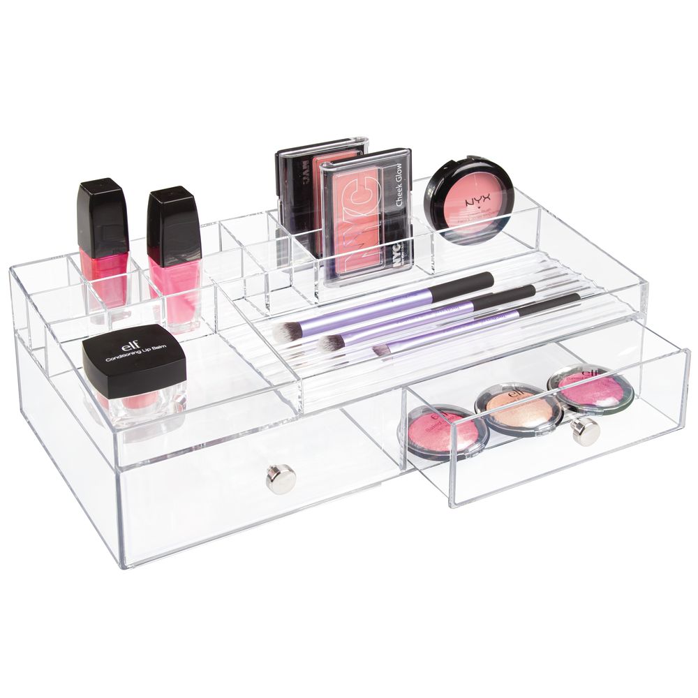 37410 13 X 7 X 4 In. Clear & Chrome Plastic 2 Drawer Cosmetic Organizer