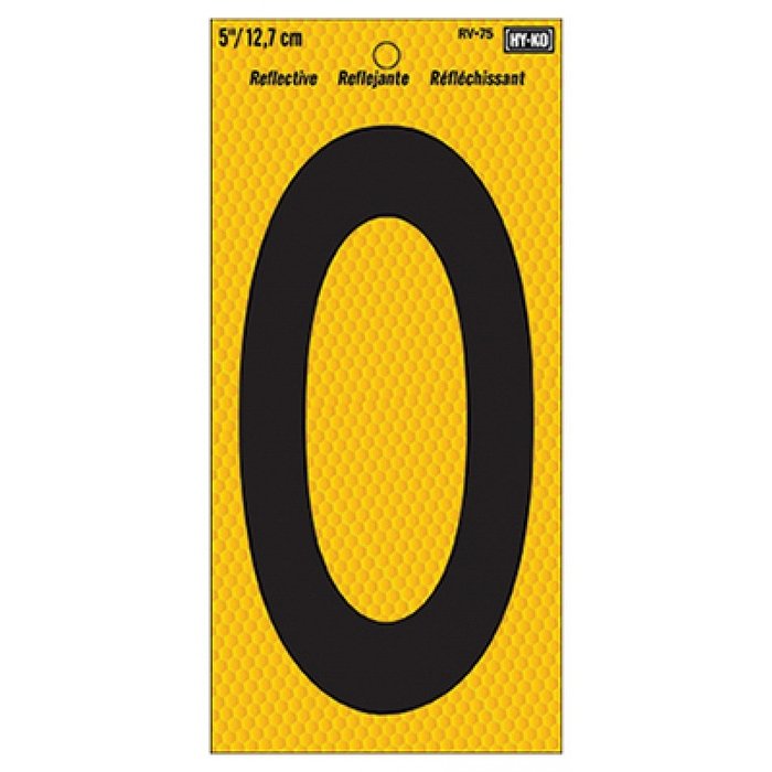 Hy-ko Products Rv-75-0 5 In. Black On Yellow Reflective House Number 0