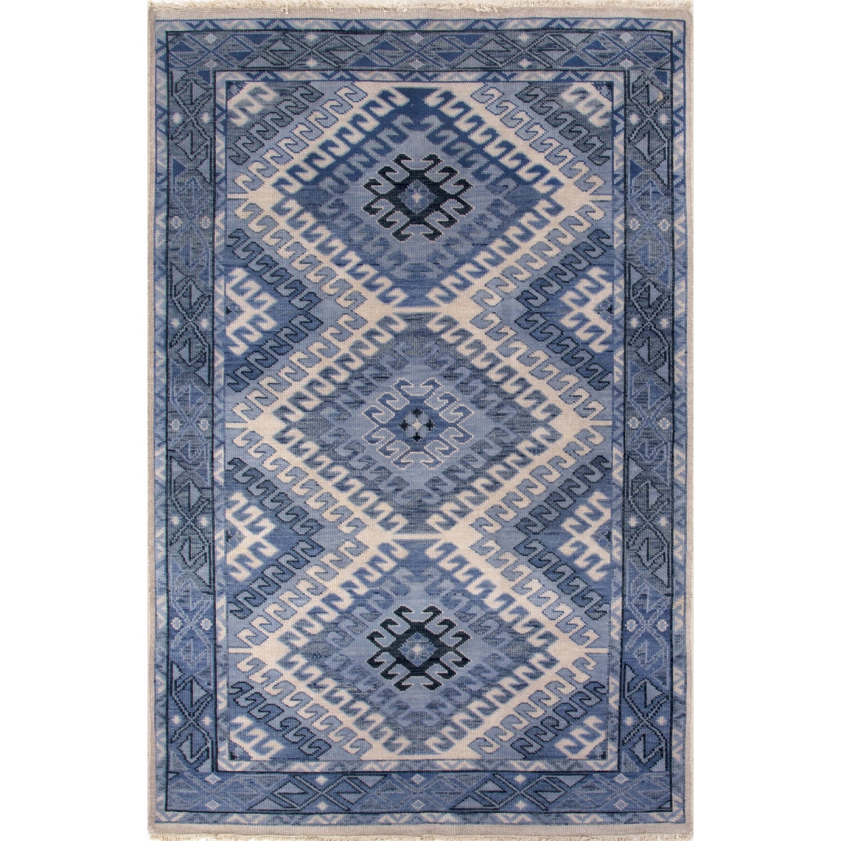 Rug118570 5 X 8 Ft. 6 In. Village Artemis Hobbs Hand-knotted Geometric Blue & Light Gray Area Rug