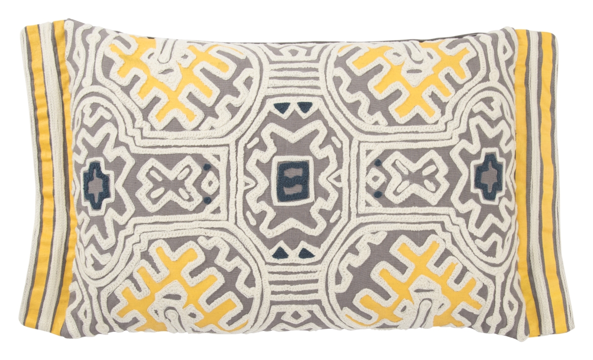Plw102156 14 X 20 In. Traditions Made Modern Pillows Museum Ifa Yuma Gray & Yellow Geometric Poly Throw Pillow