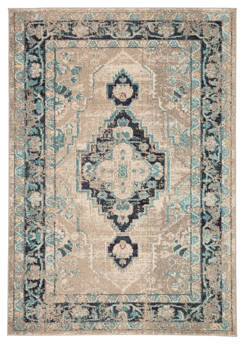 Rug141582 5 Ft. 3 In. X 7 Ft. 6 In. Amuze Lays Medallion Power Loomed Contemporary Rectangle Area Rug, Turquoise & Taupe