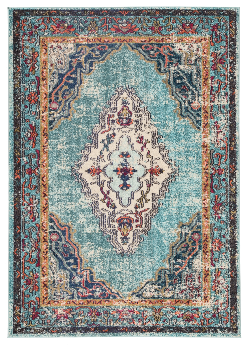 Rug141590 5 Ft. 3 In. X 7 Ft. 6 In. Amuze Caba Medallion Power Loomed Contemporary Rectangle Area Rug, Blue & Pink
