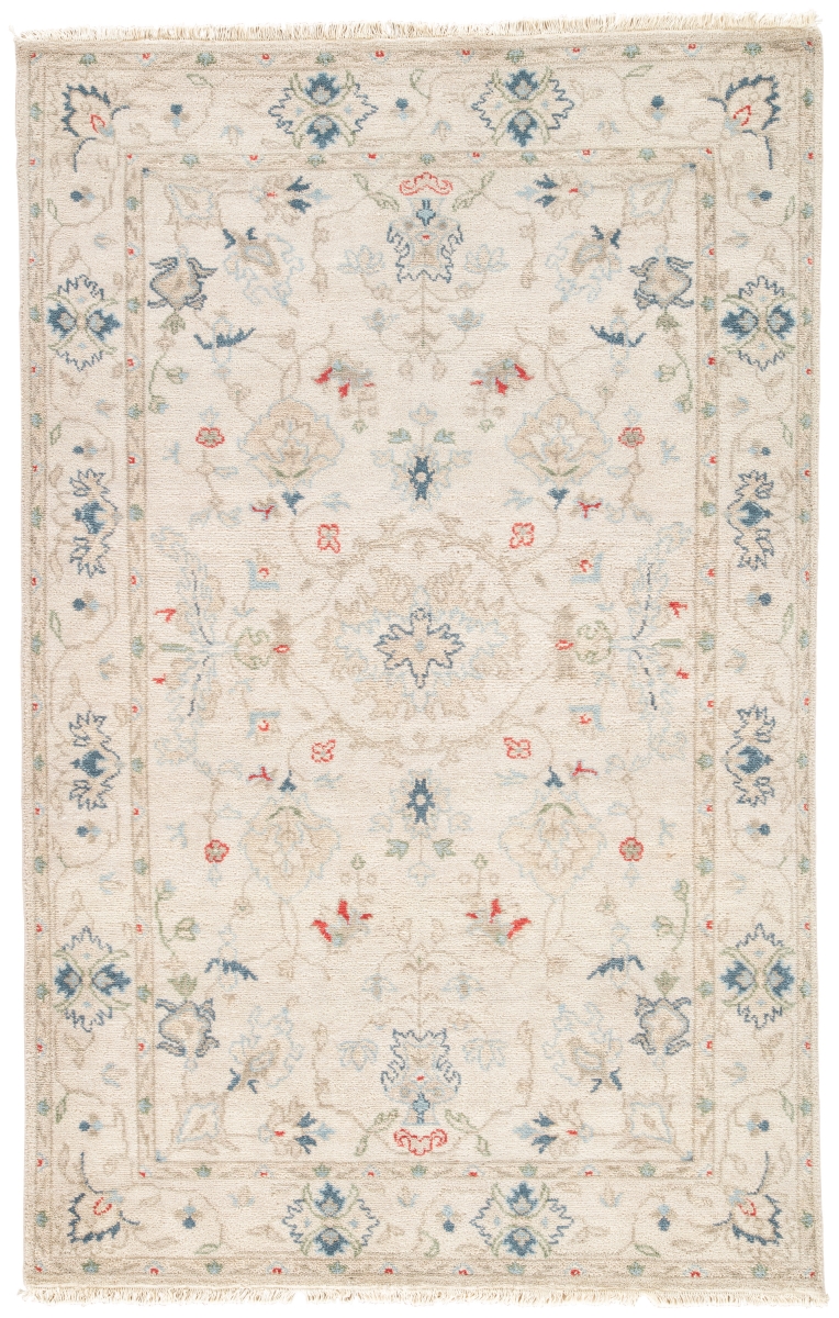 Rug129690 2 X 3 Ft. Jaipur Revival Hacci Hand-knotted Floral Cream & Blue Area Rug