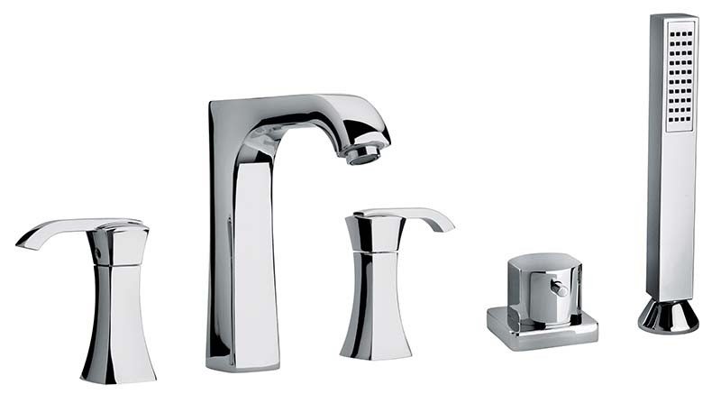 11109-30 Faucets Two Lever Handle Roman Tub Faucet & Hand Shower With Arched Spout, Matte Gray Finish Model