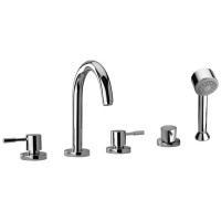 16109-30 Faucets Two Lever Handle Roman Tub Faucet & Hand Shower With Goose Neck Spout, Designer Matte Gray Finish Model