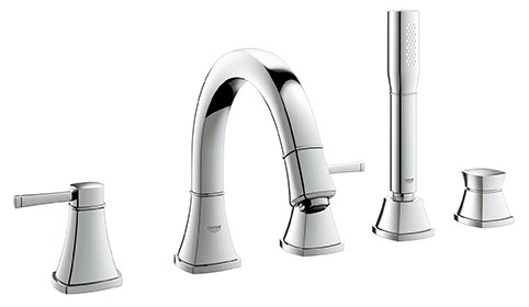 17109-30 Faucets Two Blade Handle Roman Tub Faucet & Hand Shower With Goose Neck Spout, Designer Matte Gray Finish Model