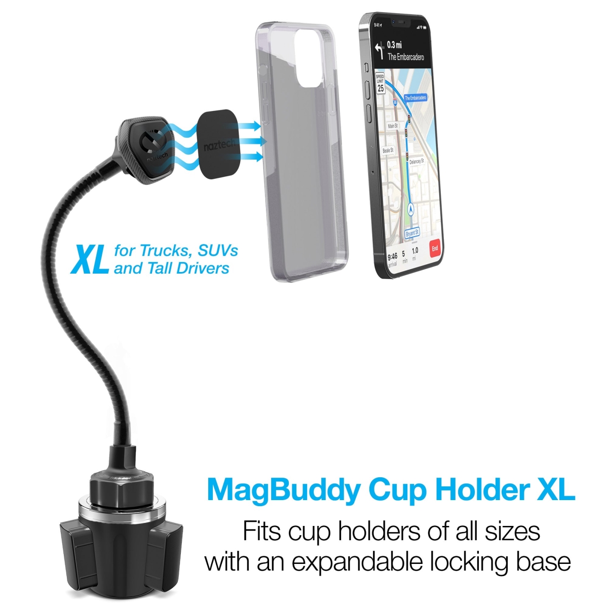Picture of Naztech 15475-HYP Naztech MagBuddy Elite Cup Holder XL Mount (15475-HYP) Black
