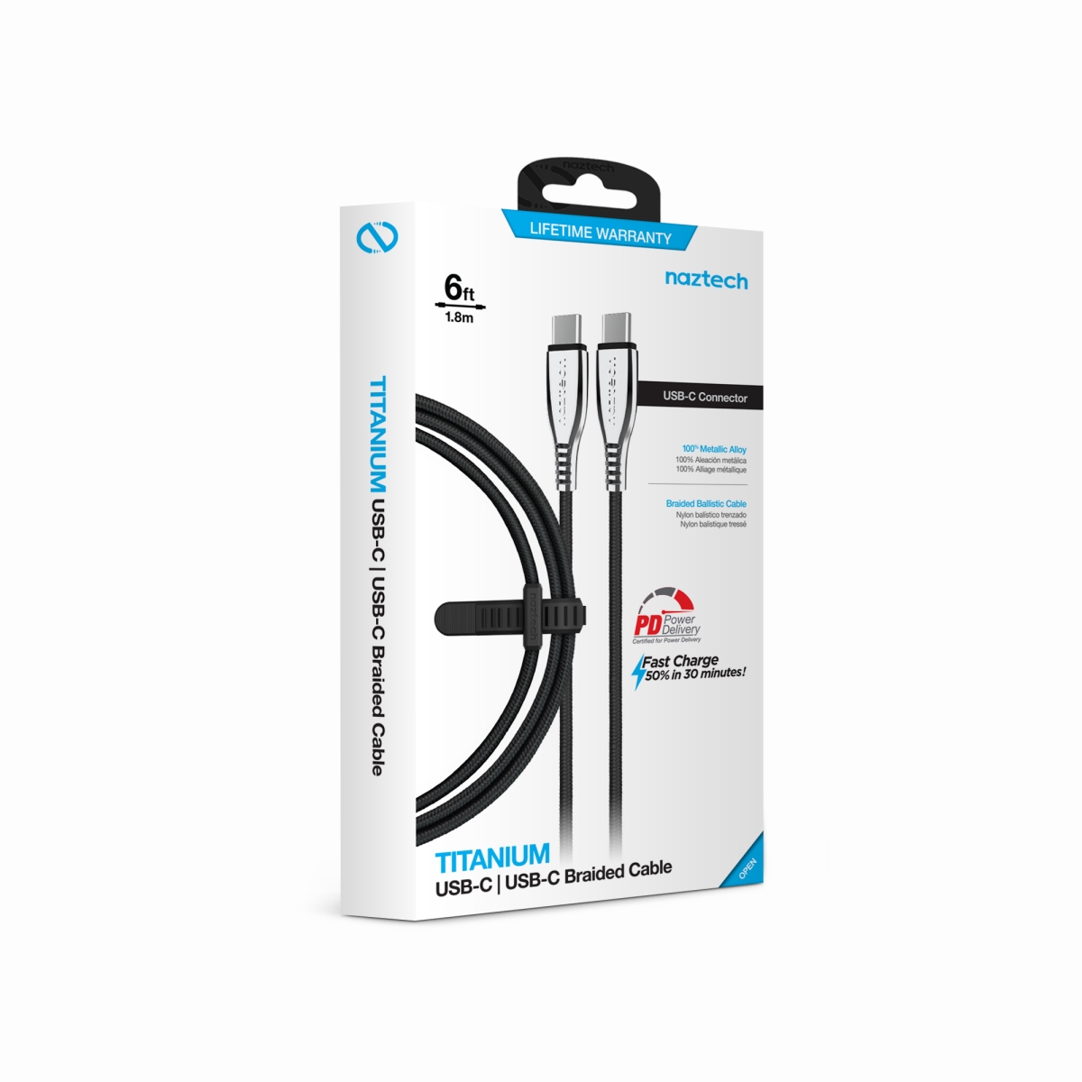 Picture of Naztech 15501-HYP Naztech Titanium USB-C to USB-C Braided Cable 6ft (15501-HYP)