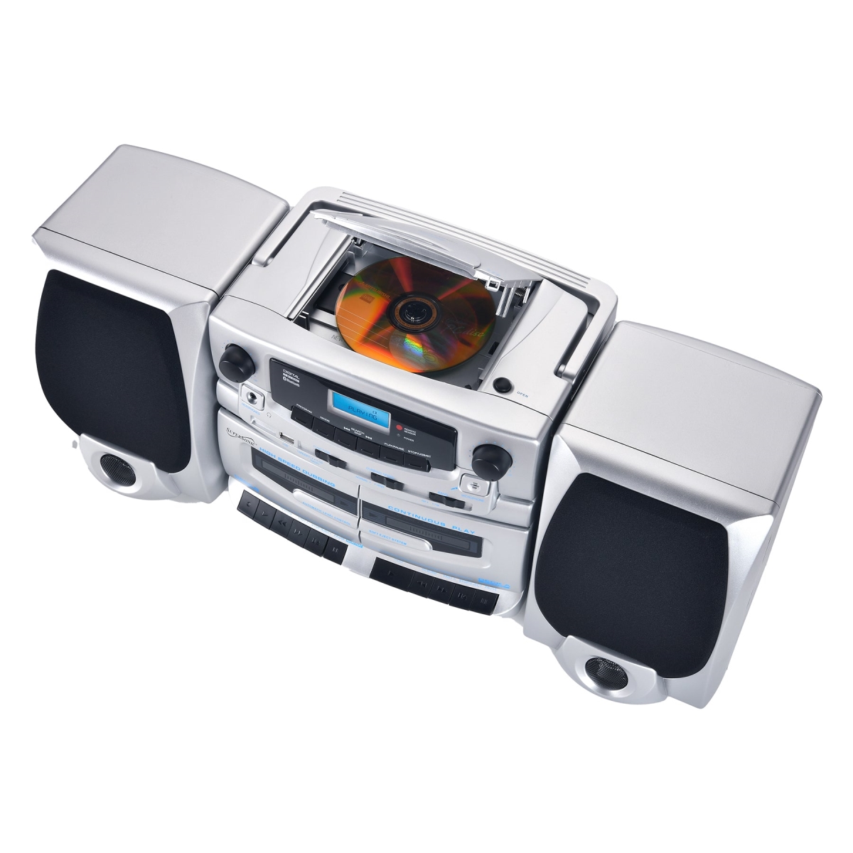 Picture of Supersonic SC-2121BT Bluetooth Audio System with Double Cassette Recorder & Built-In Mic (SC-2121BT) Silver
