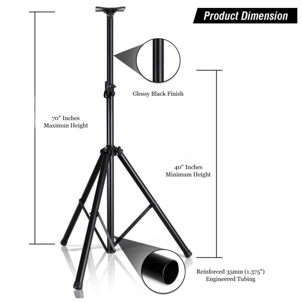 Picture of Norcent NSS-700-AMT Norcent Universal PA Speaker Stand with Tripod with Tension Locking Mechanism