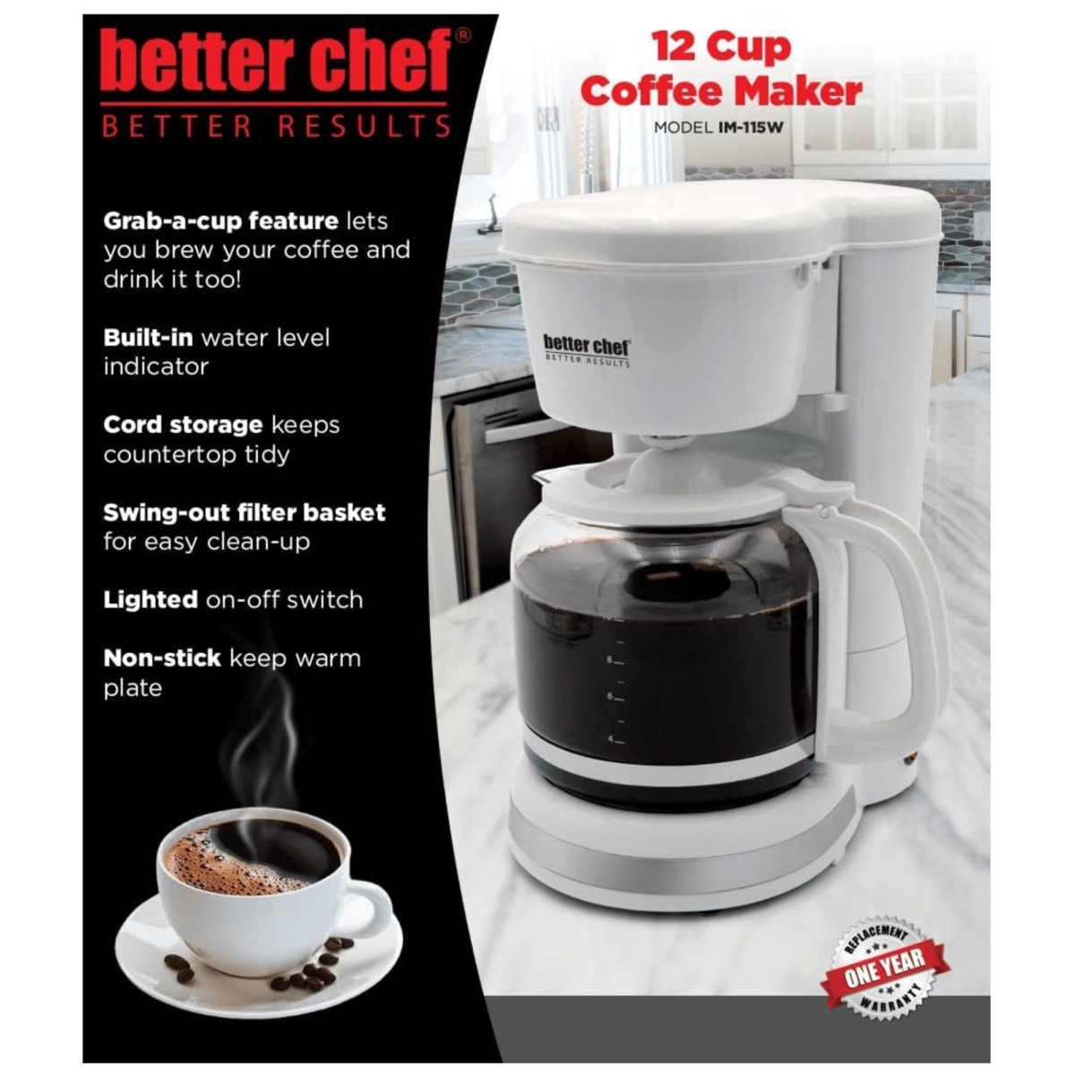 Picture of Better Chef IM-115W-12CUP-CP Better Chef 12 Cup Pause 'n Serve Coffee Maker - White