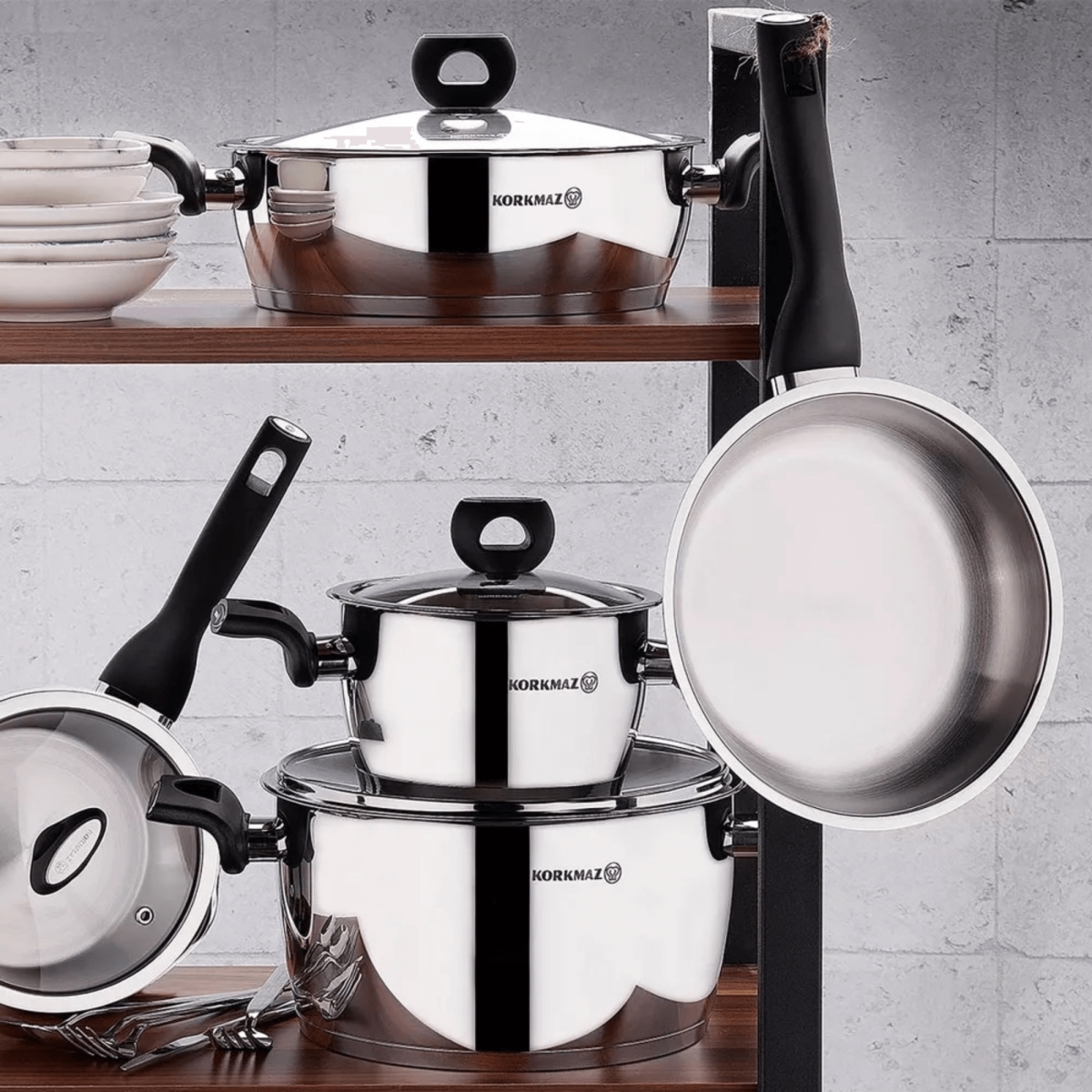 Picture of Korkmaz A2993-CP Korkmaz Nora 5.5L Stainless Steel Casserole with Lid