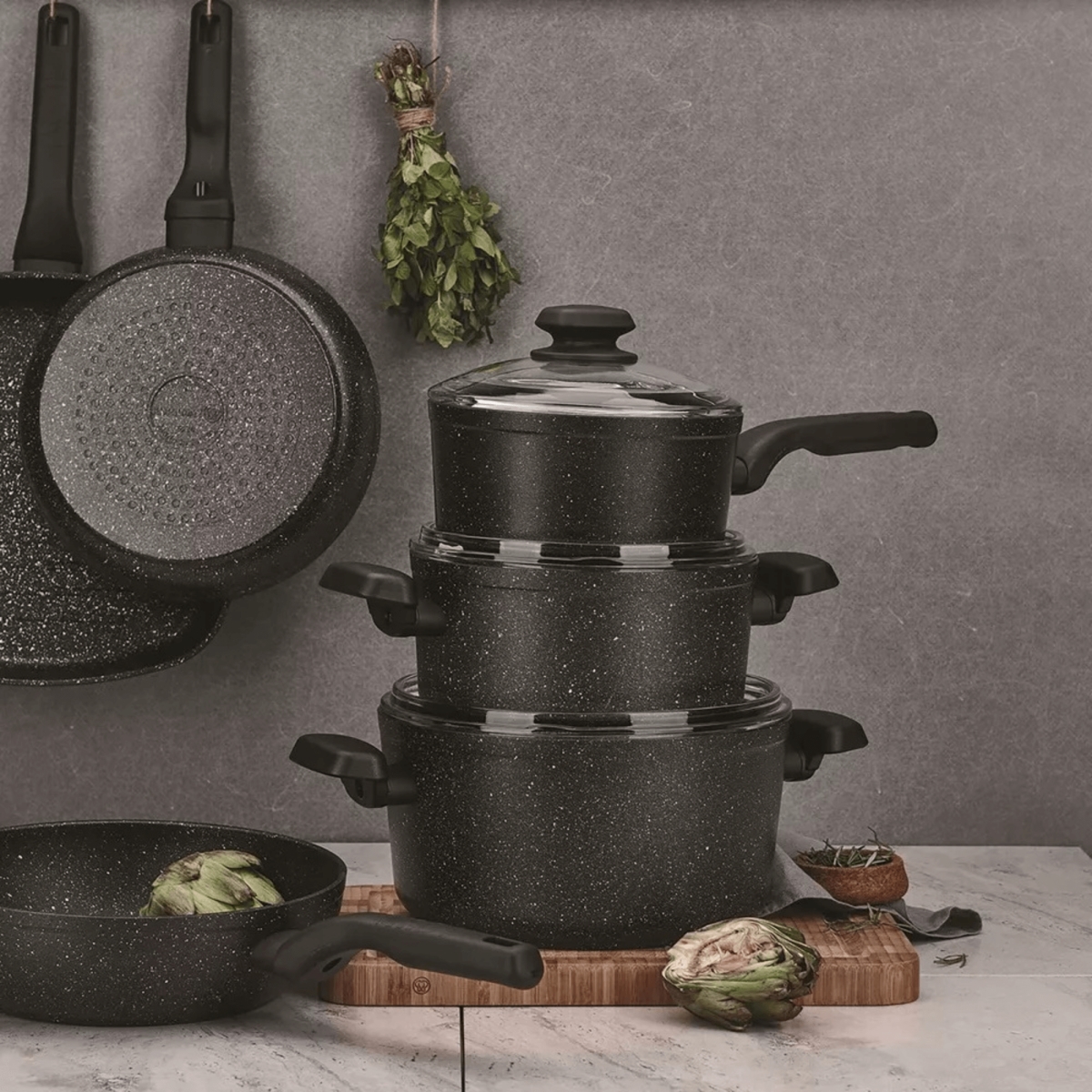 Picture of Korkmaz A1342-CP Korkmaz Ornella Aluminum 5L Non-Stick Casserole Dish with Lid