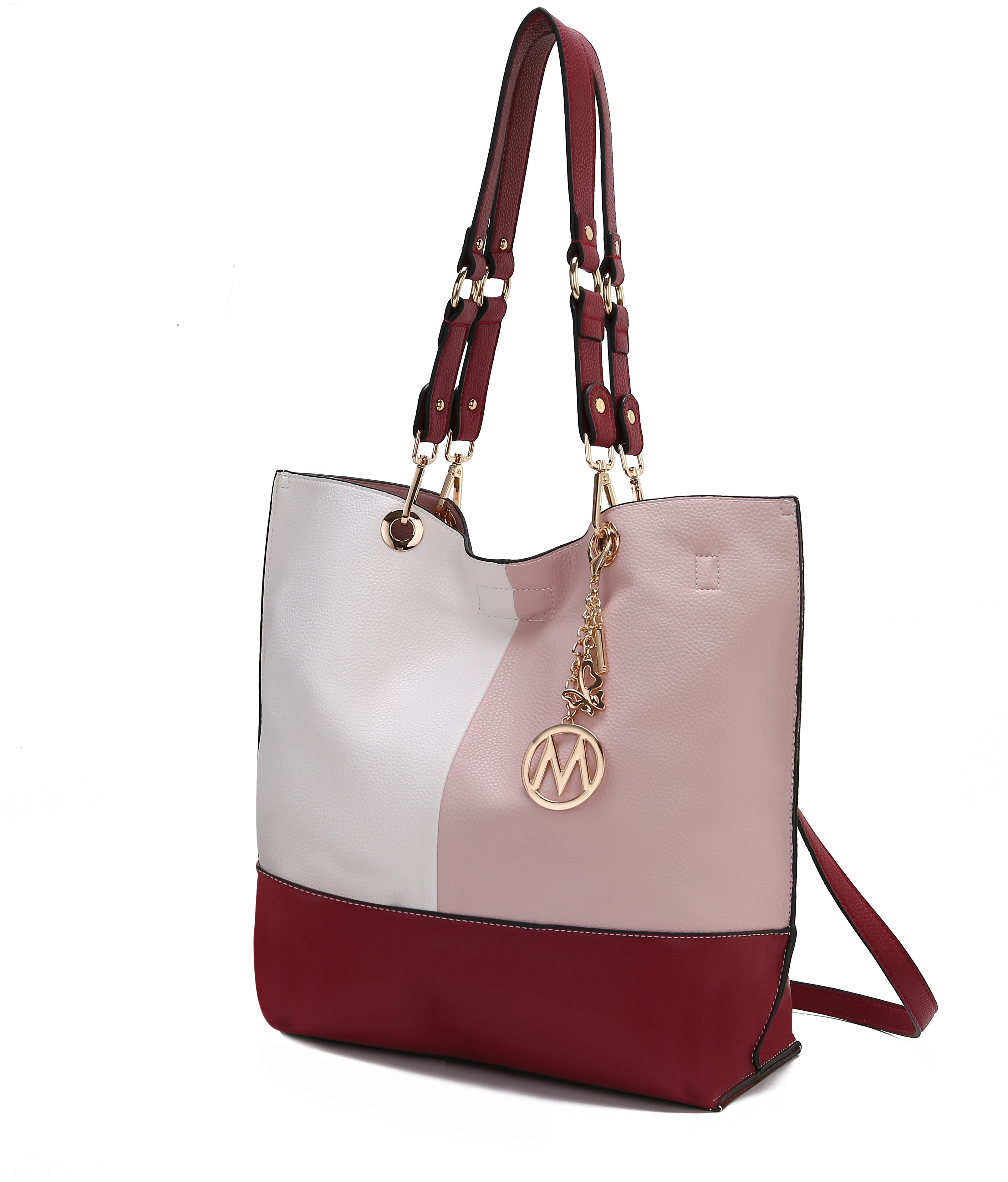 Mkf Collection By Mia K. Mkf-x436pk-rd Laya Reversible Tote Bag With Coin Wallet By Mia K Pink-white-red Combo