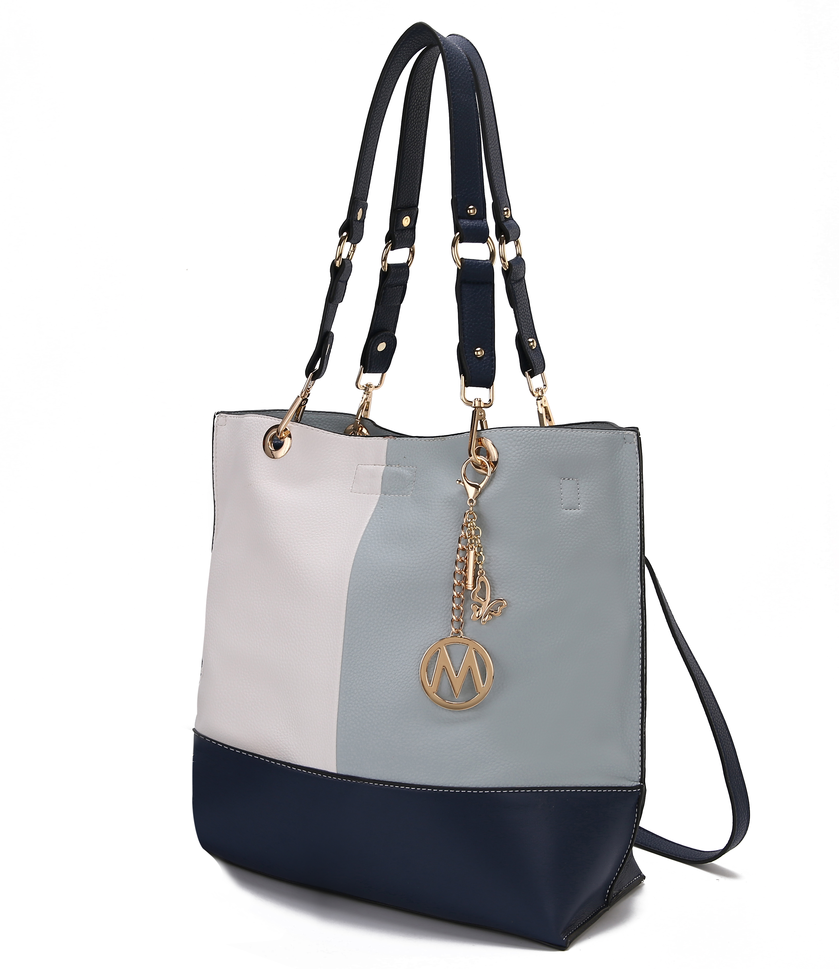 Mkf Collection By Mia K. Mkf-x436lblu-nv Laya Reversible Tote Bag With Coin Wallet By Mia K Lite Blue-snake Combo