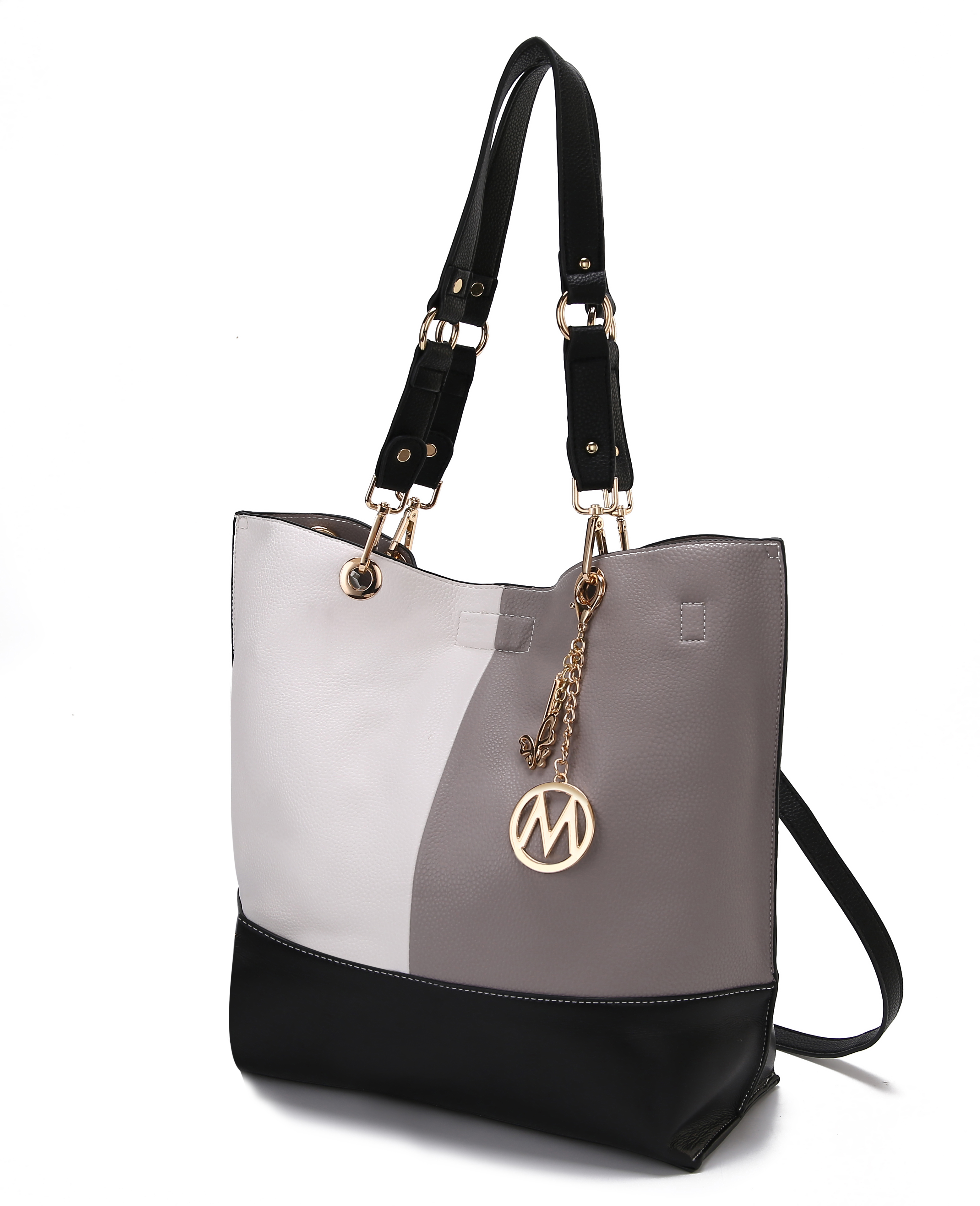 Mkf Collection By Mia K. Mkf-x436lgry-bk Laya Reversible Tote Bag With Coin Wallet By Mia K Grey-white Combo