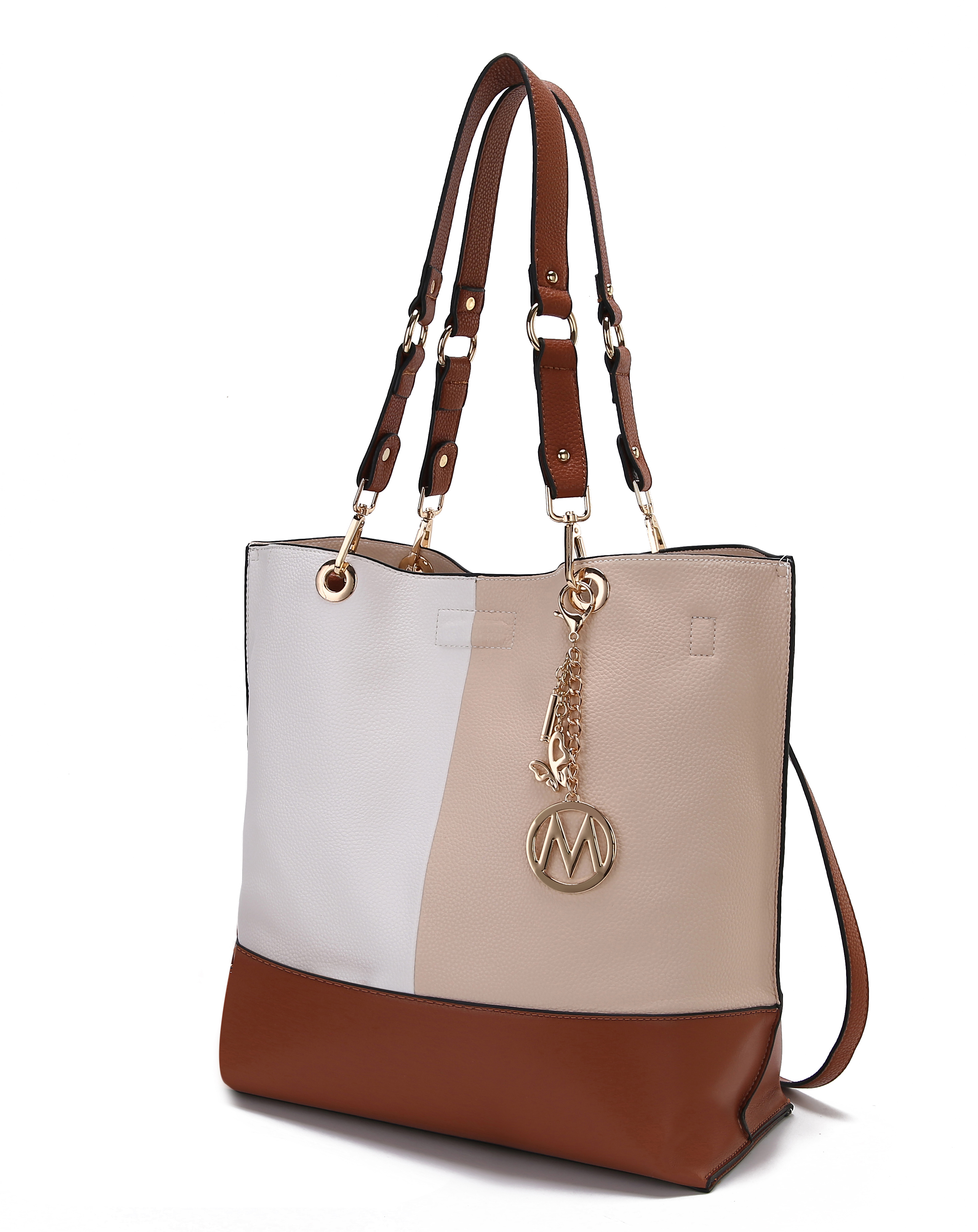 Mkf Collection By Mia K. Mkf-x436bg-cog Laya Reversible Tote Bag With Coin Wallet By Mia K White-cognac Combo