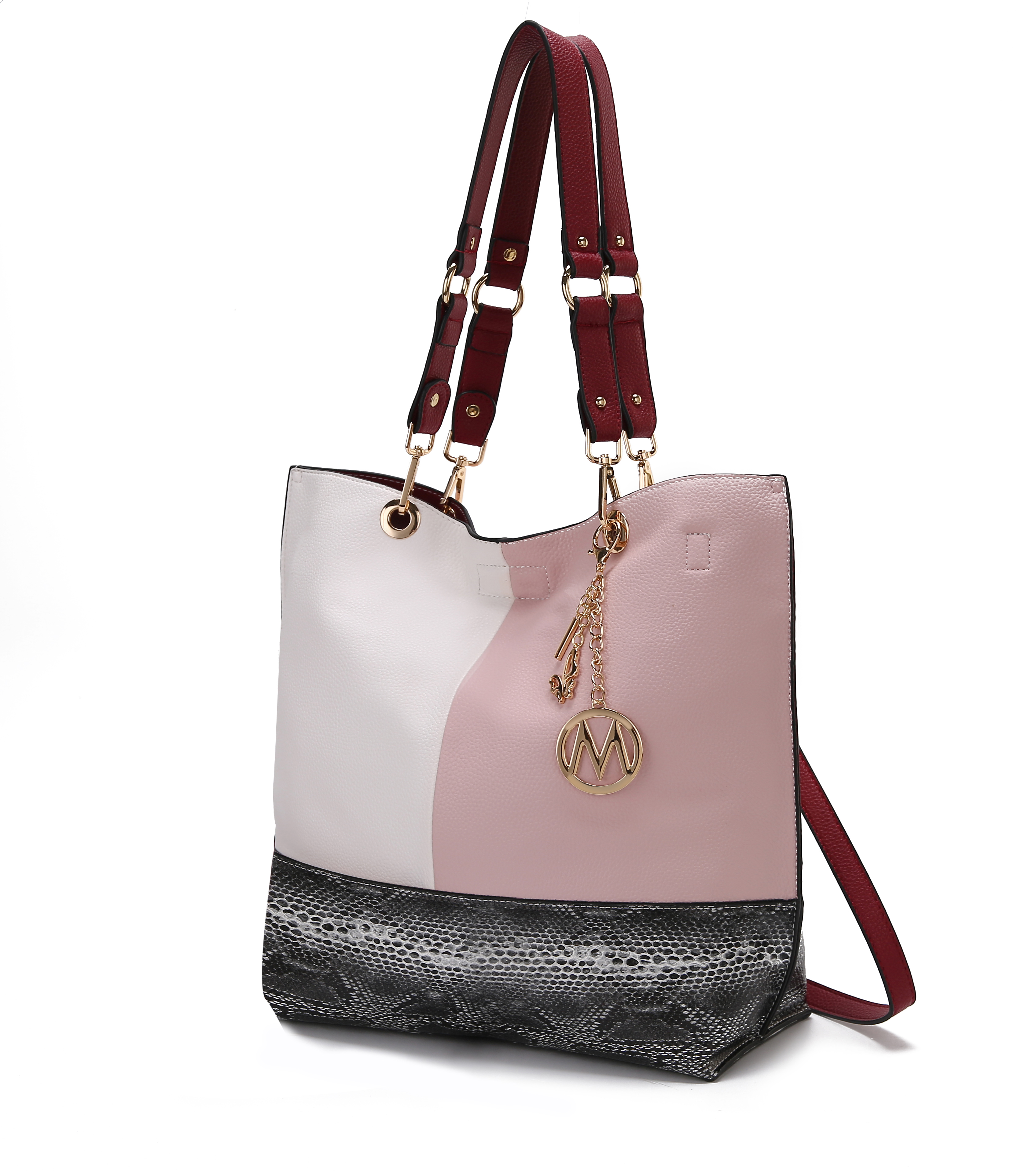 Mkf Collection By Mia K. Mkf-x436pk-bk Laya Reversible Tote Bag With Coin Wallet By Mia K Pink-snake Combo