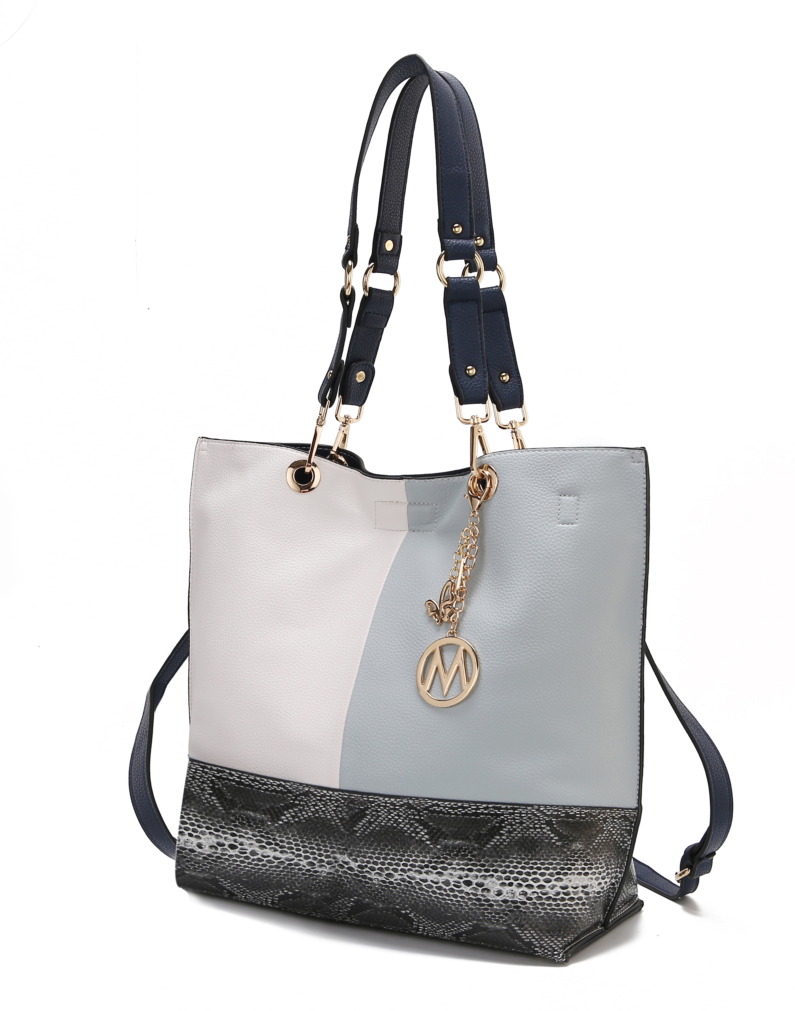Mkf Collection By Mia K. Mkf-x436lblu-bk Laya Reversible Tote Bag With Coin Wallet By Mia K Lite Blue-snake Combo