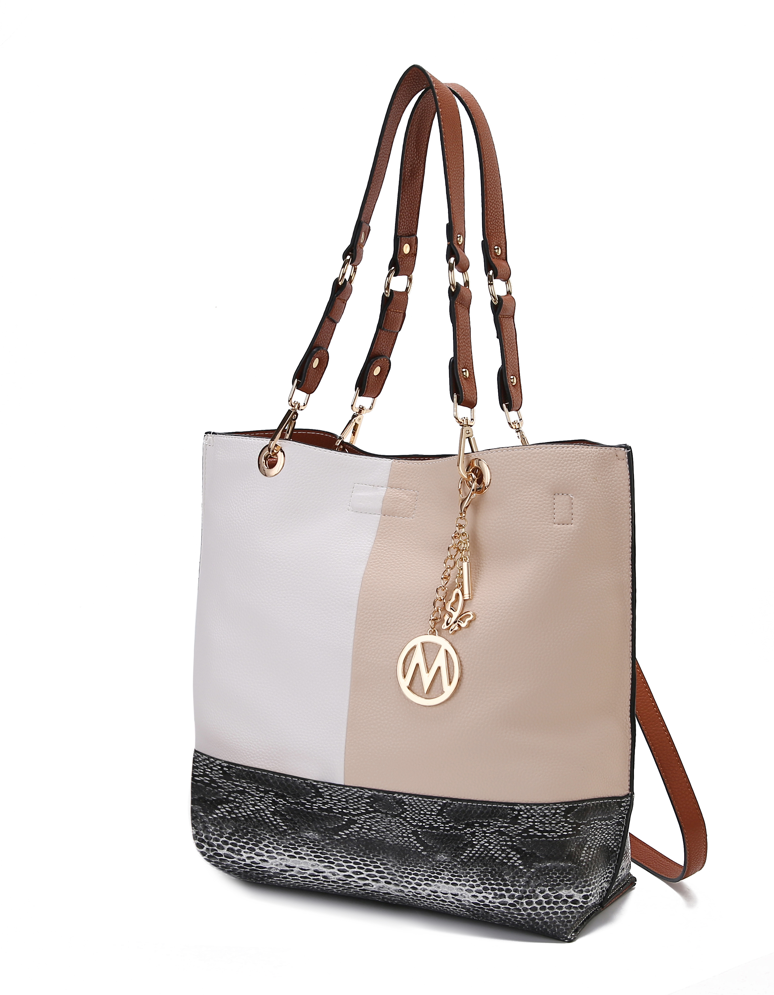 Mkf Collection By Mia K. Mkf-x436bk-lgry Laya Reversible Tote Bag With Coin Wallet By Mia K Lite Grey-snake Combo
