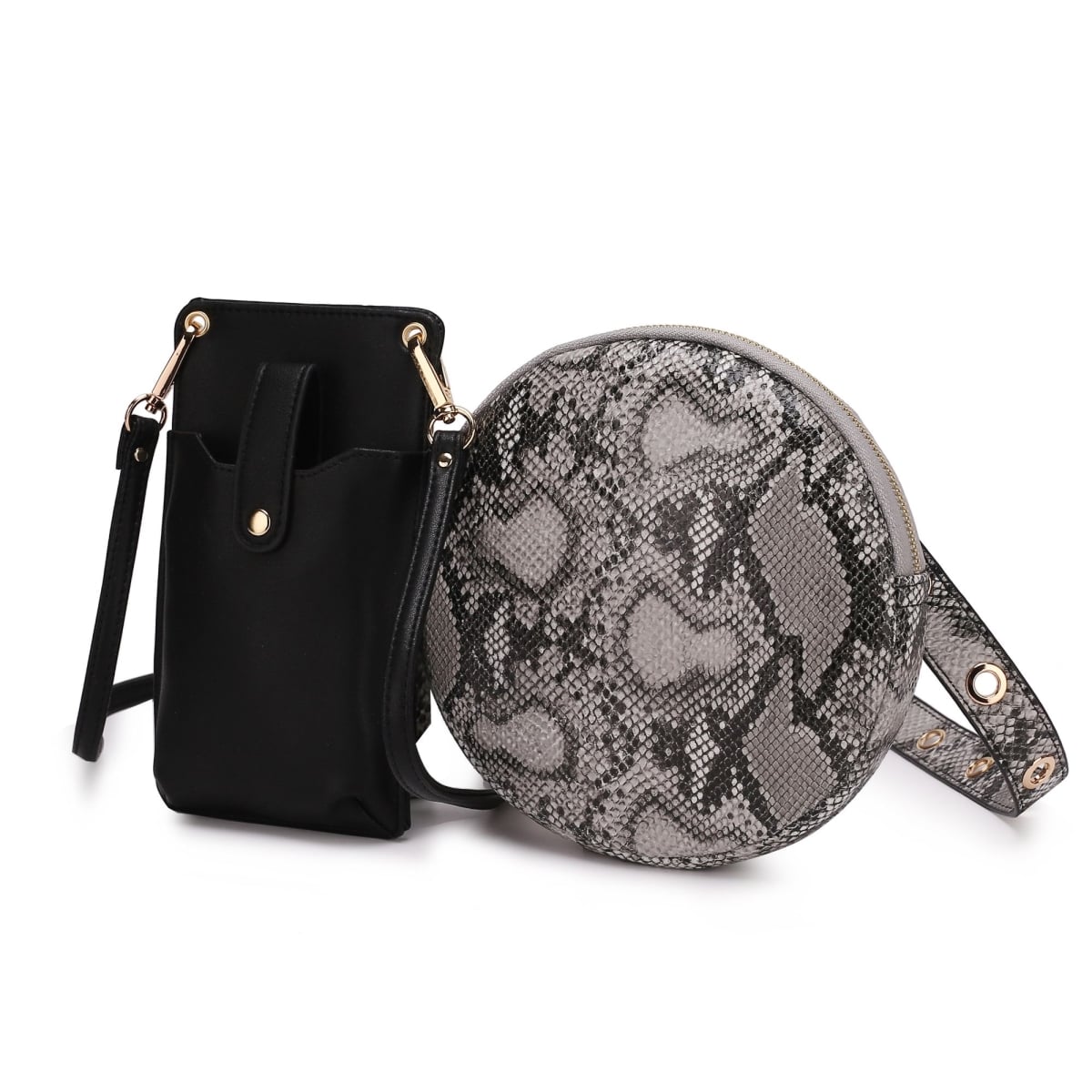 JMR-PC202BK Hailey Smartphone Convertible Crossbody Bag 2-Pieces Vegan Leather Phone Case Set