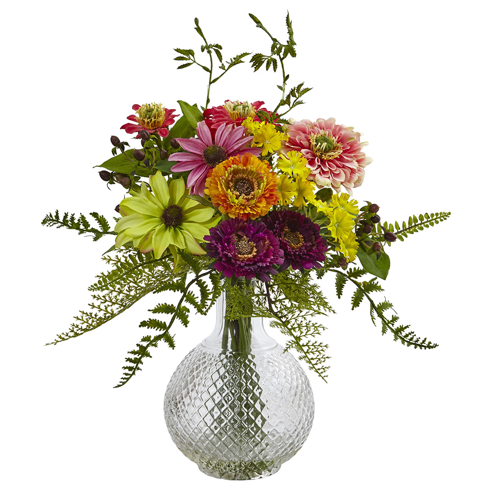 Nen-4585 Mixed Flower In Glass Vase Silk Arrangement
