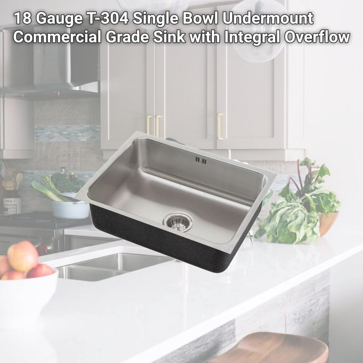 Picture of Just USXF-1821-A-R 18 Gauge T-304 Single Bowl Undermount Commercial Grade Sink with Integral Overflow