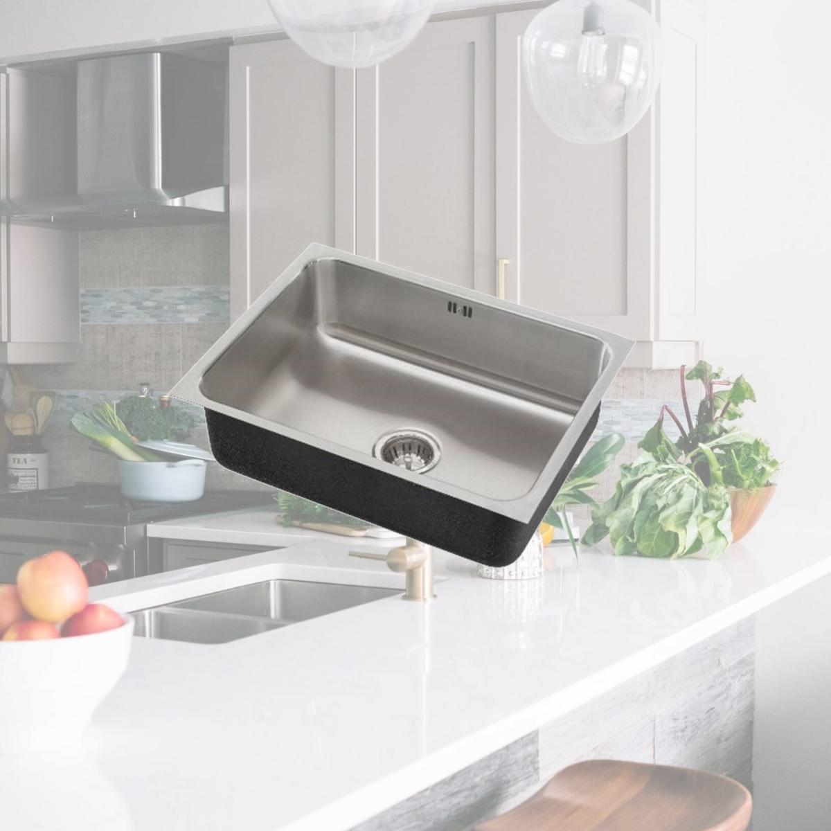 Picture of Just USXF-1821-A-R 18 Gauge T-304 Single Bowl Undermount Commercial Grade Sink with Integral Overflow
