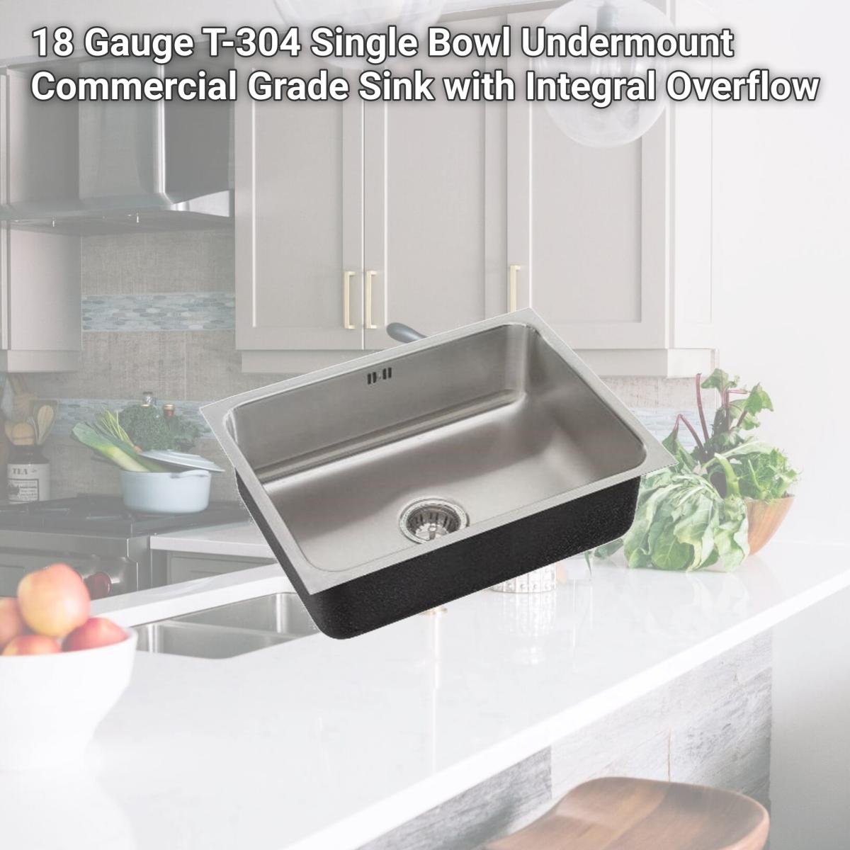 Picture of Just USXF-1824-A-R 18 Gauge T-304 Single Bowl Undermount Commercial Grade Sink with Integral Overflow