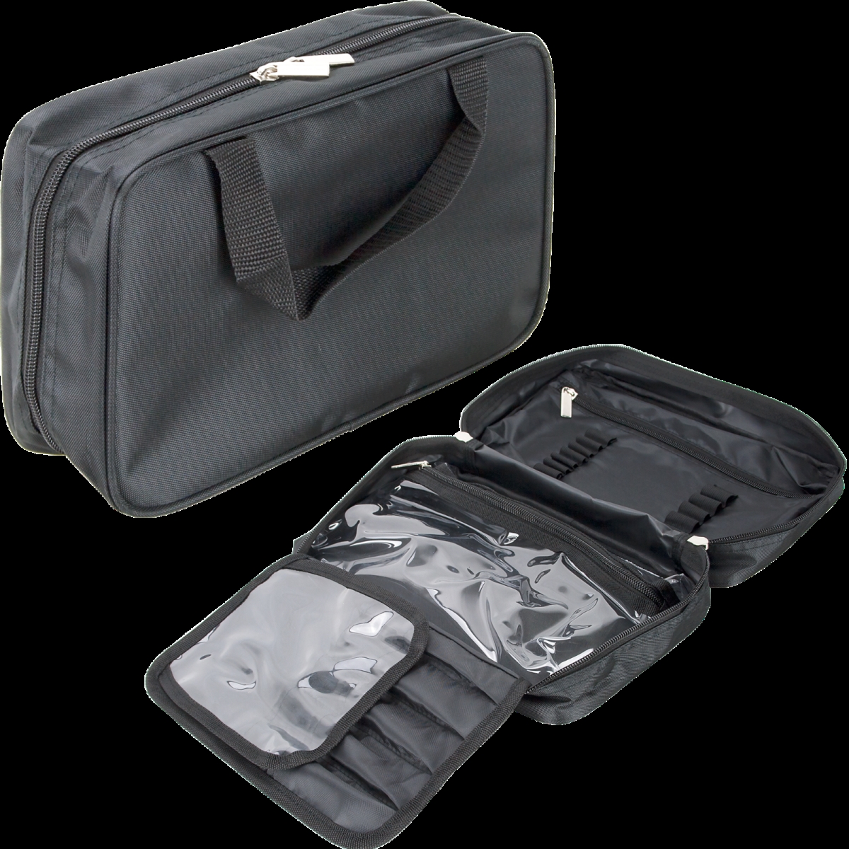 Pc07bk Cosmetic Makeup Bag Brush Holder Case Oraganizer - Black, Nylon