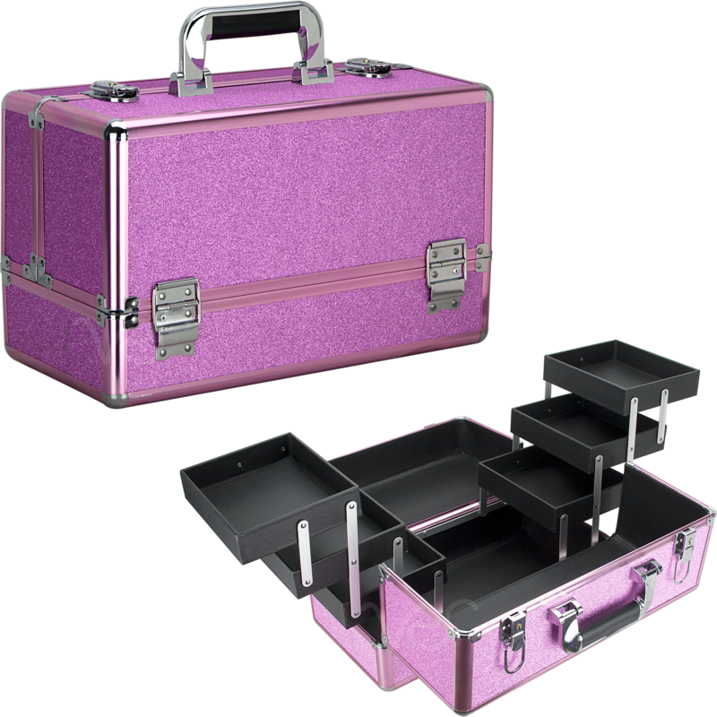 Vp001-59 Magenta Glitter 6-tiers Accordion Trays Professional Cosmetic Makeup Train Case