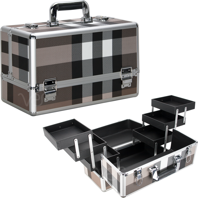 Vp001-612 Stripe 6-tiers Accordion Trays Professional Cosmetic Makeup Train Case