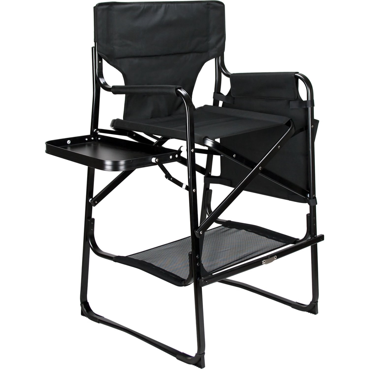 Vch002-102 Black Tall Aluminum Director Chair With Table Tray & Pockets Storage